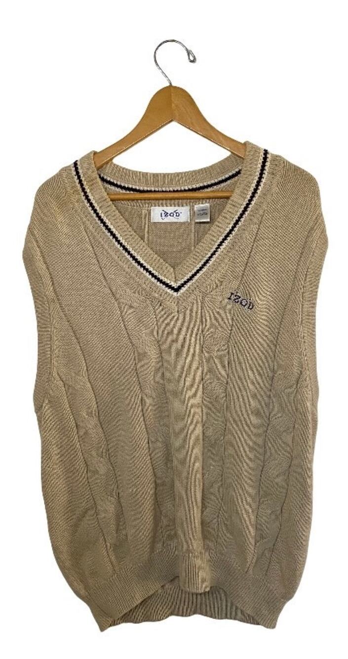Vintage Preppy Old Money IZOD Cable-Knit Sweater Vest Size L